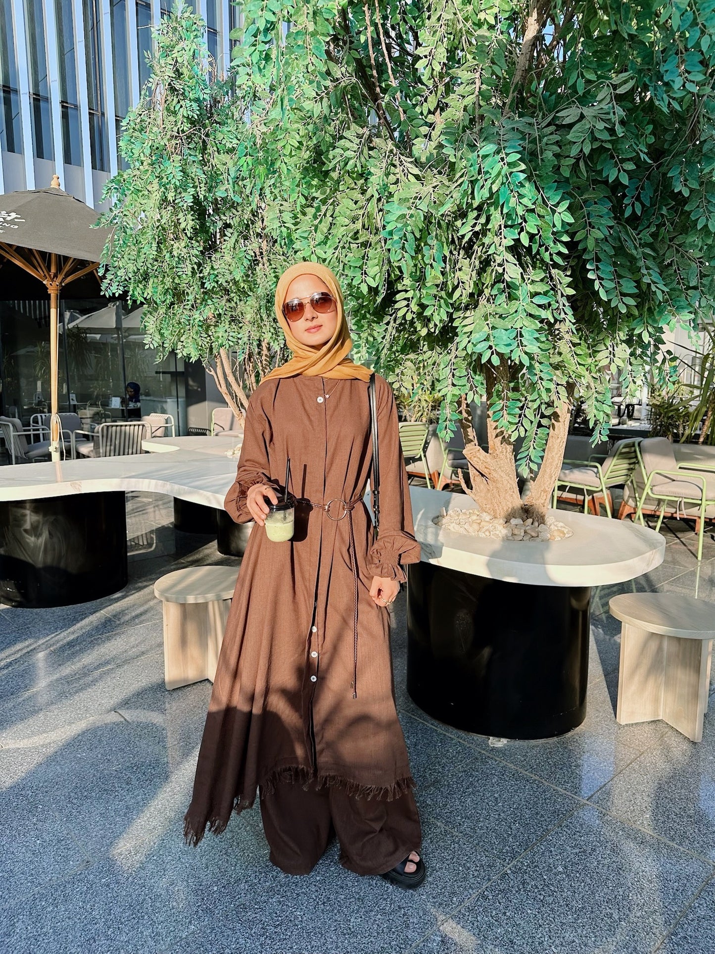 Asymmetric Linen Set In Brown