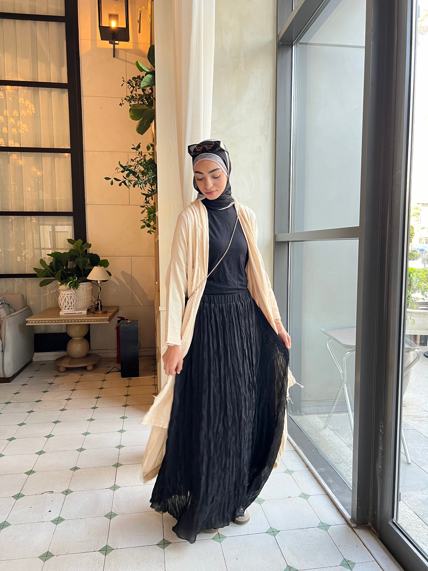 Crushed Chiffon Skirt In Black