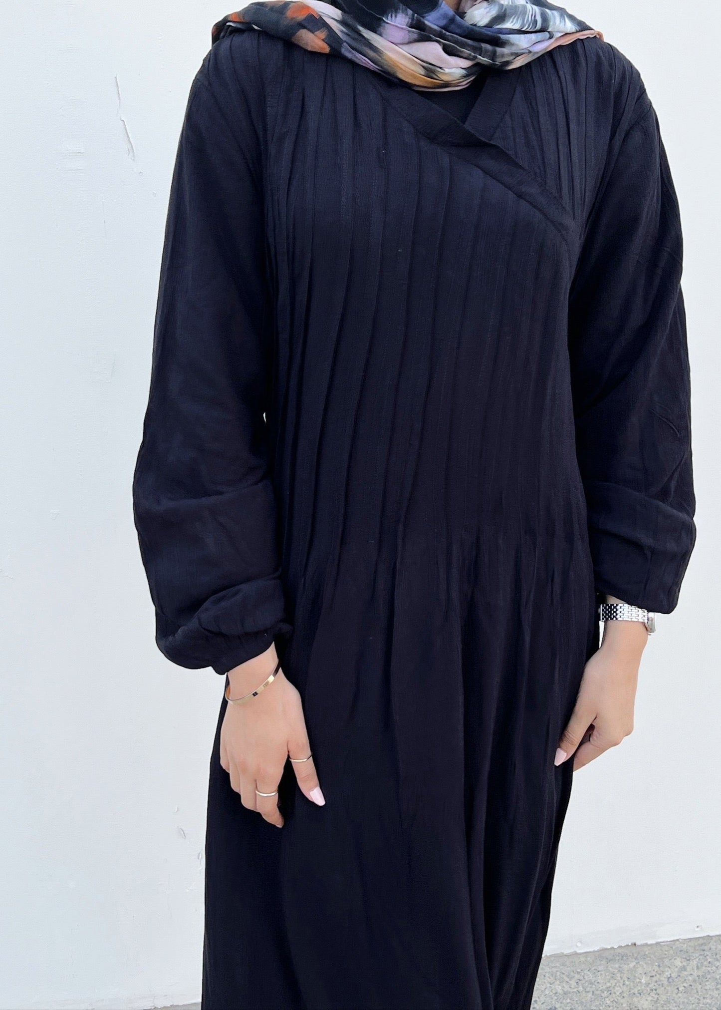 Cotton Candy Black Front Pleats Dress