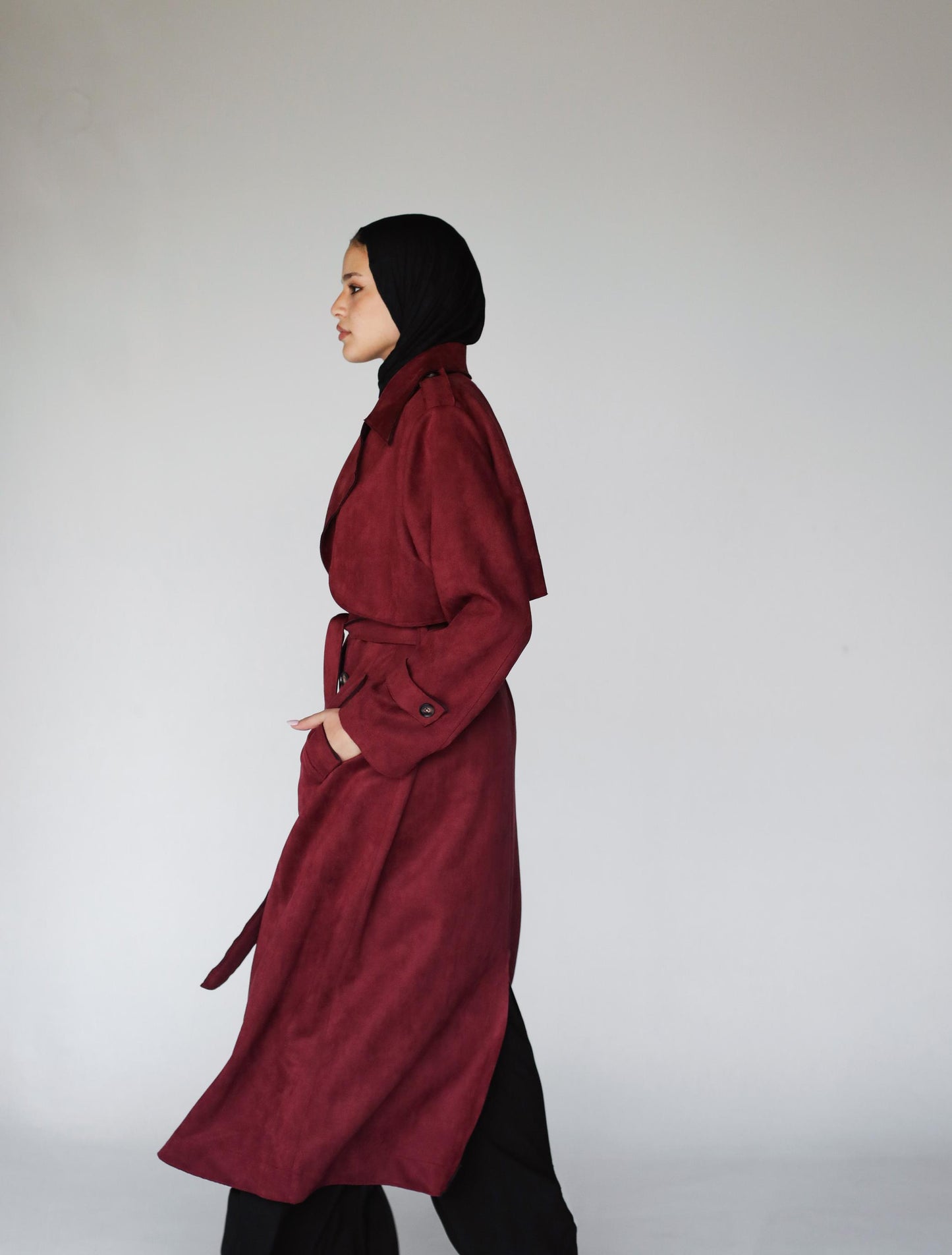 Suede Coat in Burgundy