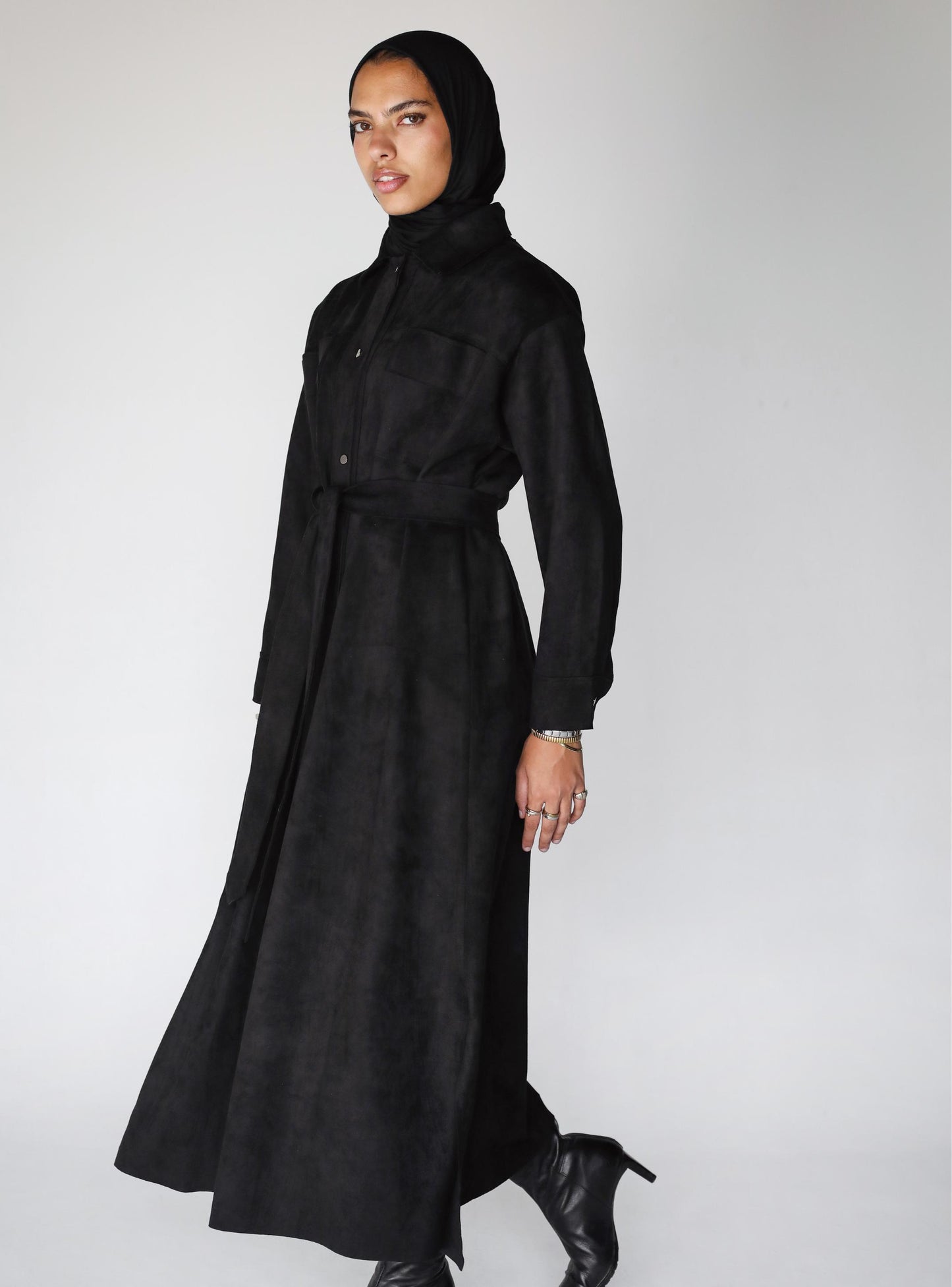 The Suede Longline Shirt In Black