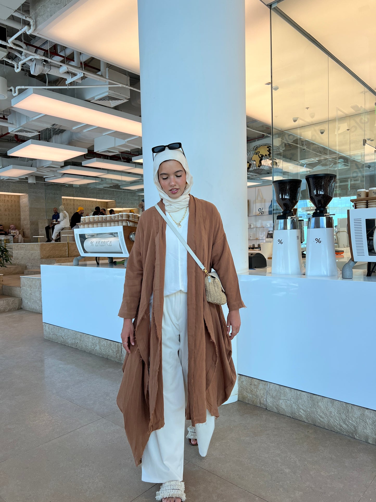 The Breezy Flow Muslin Cardigan In Brown