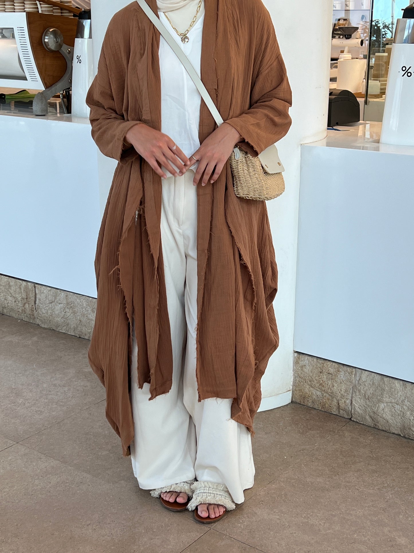 The Breezy Flow Muslin Cardigan In Brown