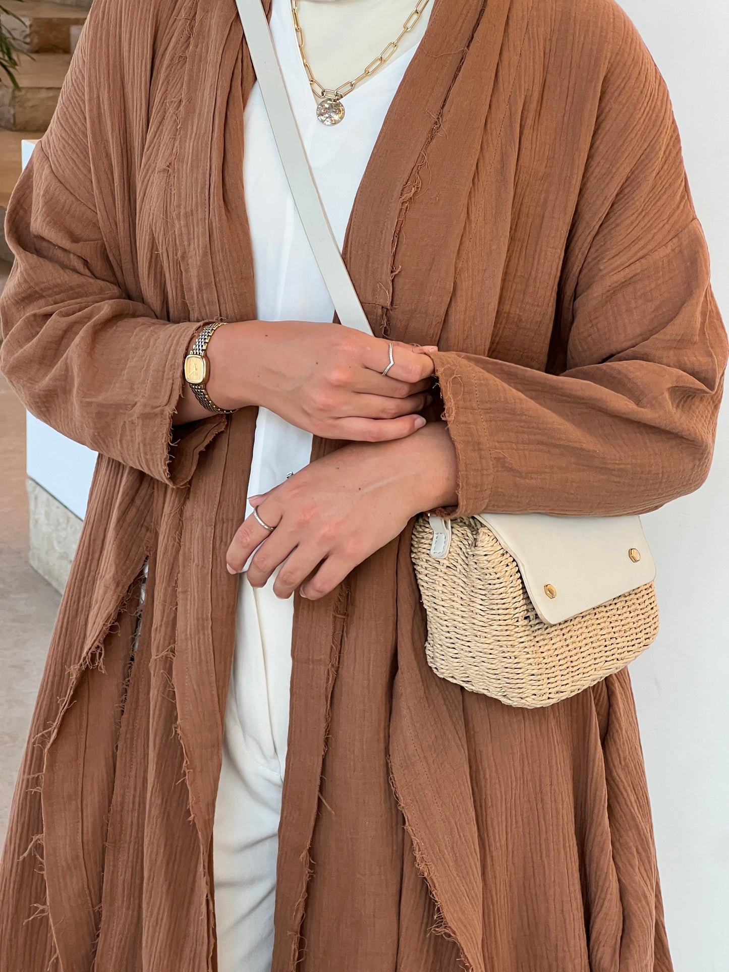 The Breezy Flow Muslin Cardigan In Brown