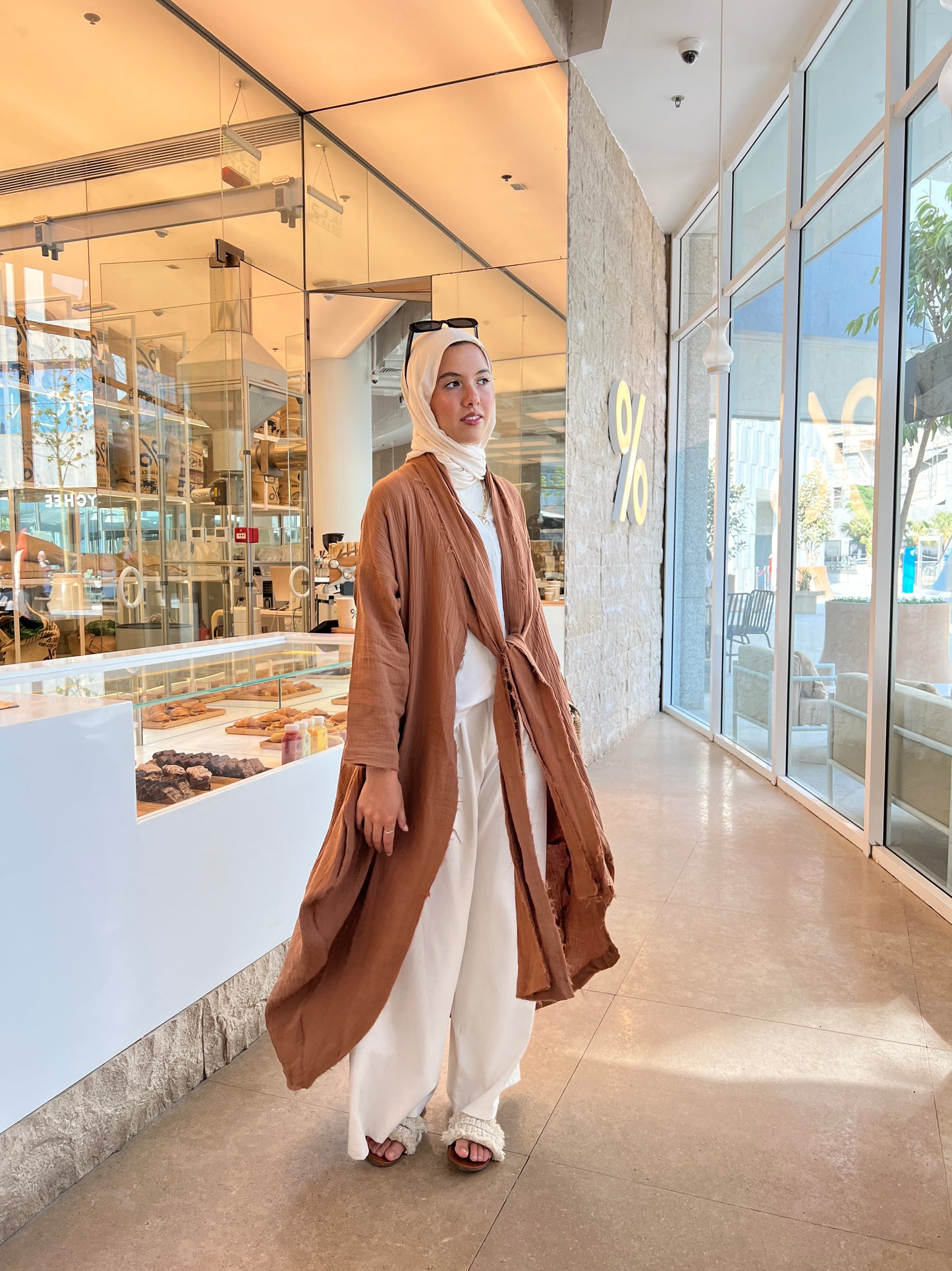The Breezy Flow Muslin Cardigan In Brown