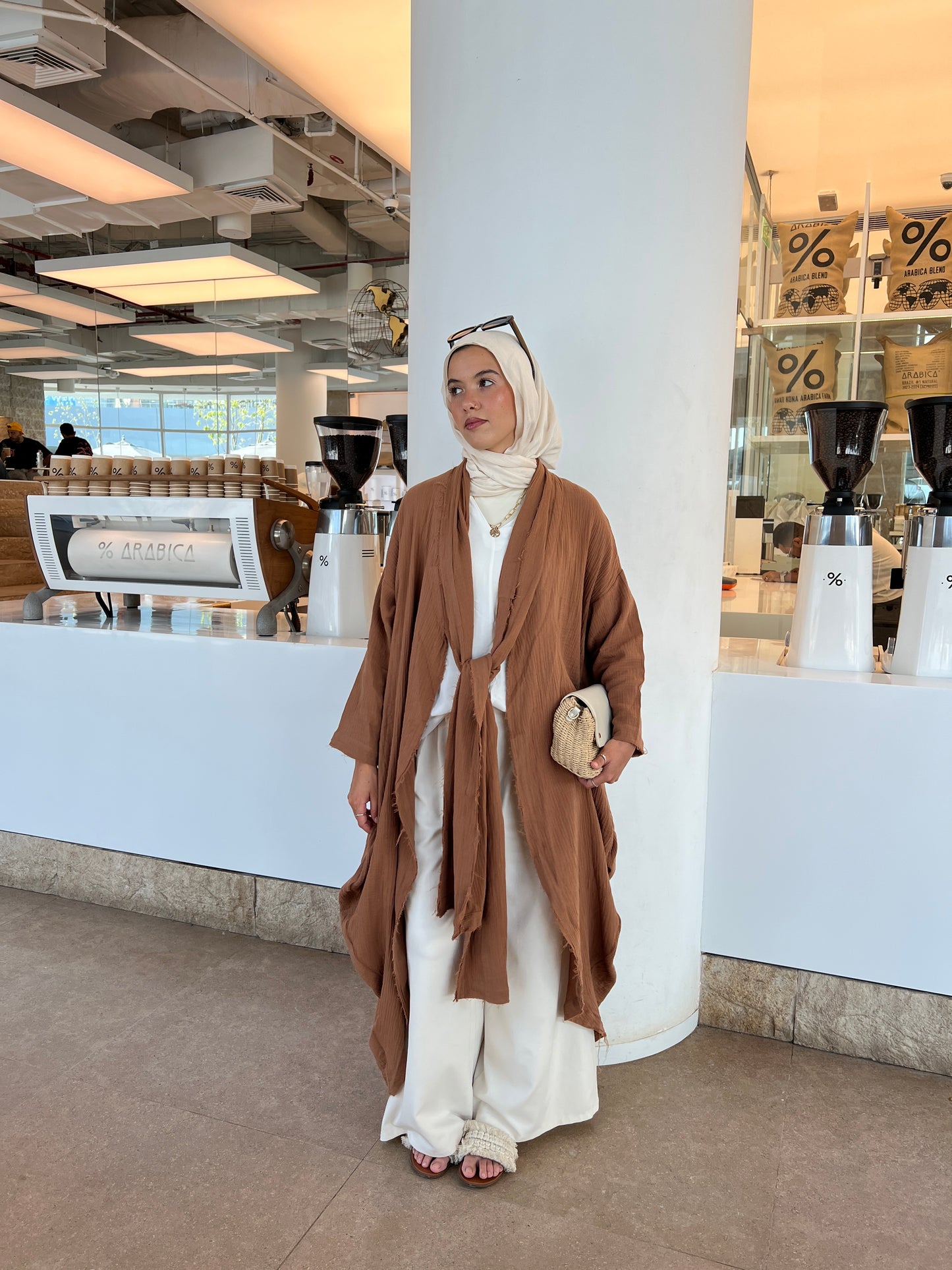 The Breezy Flow Muslin Cardigan In Brown