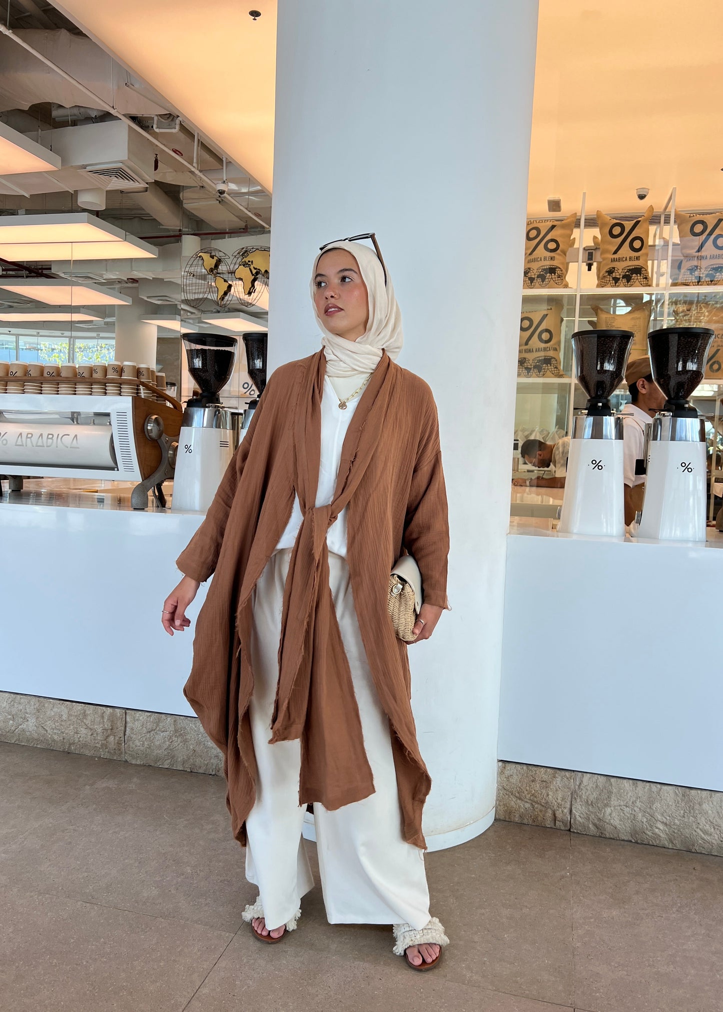 The Breezy Flow Muslin Cardigan In Brown