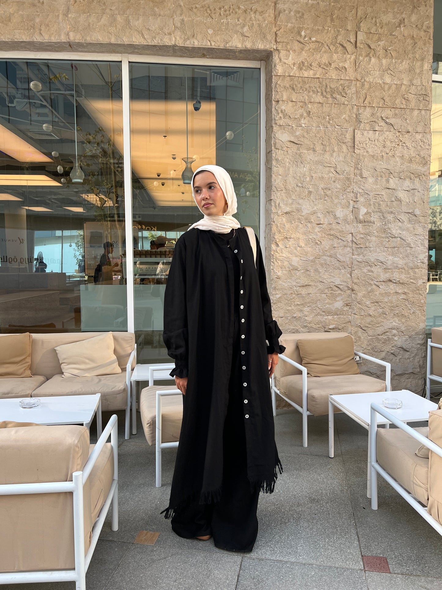 Asymmetric Linen Set In Black