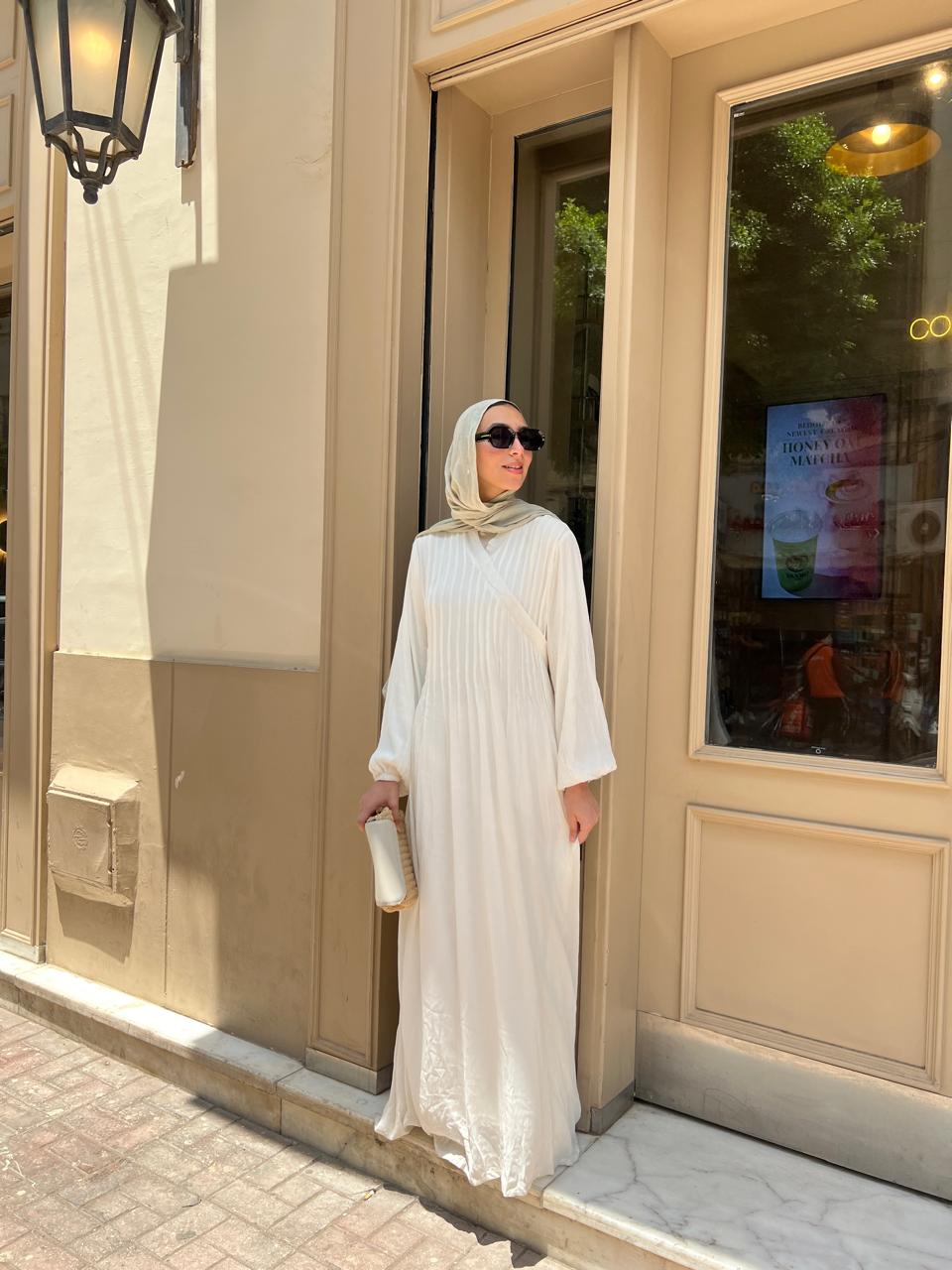 Cotton Candy White Front Pleats Dress