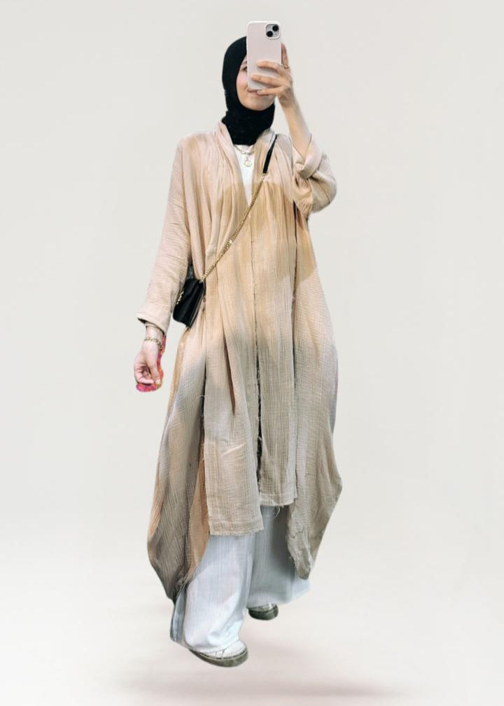 The Breezy Flow Muslin Cardigan in Beige