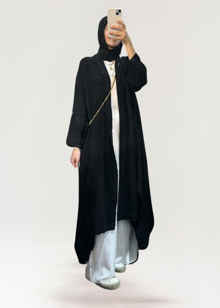 The Breezy Flow Muslin Cardigan in Black