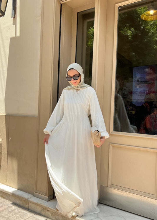 Cotton Candy White Front Pleats  Dress