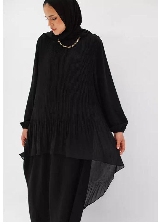 Pleated Chiffon High Low Abaya