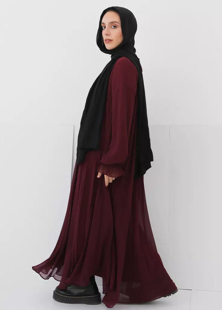 Cloach Pleated Dress In Burgundy