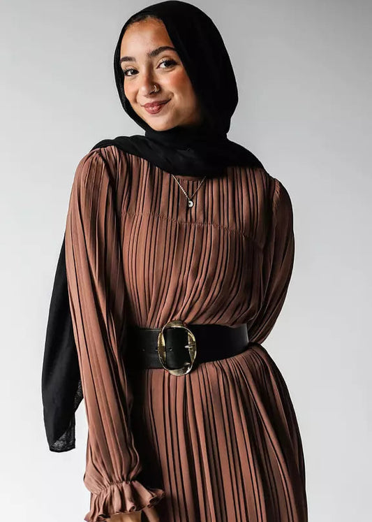 Pleated Dress In Brown