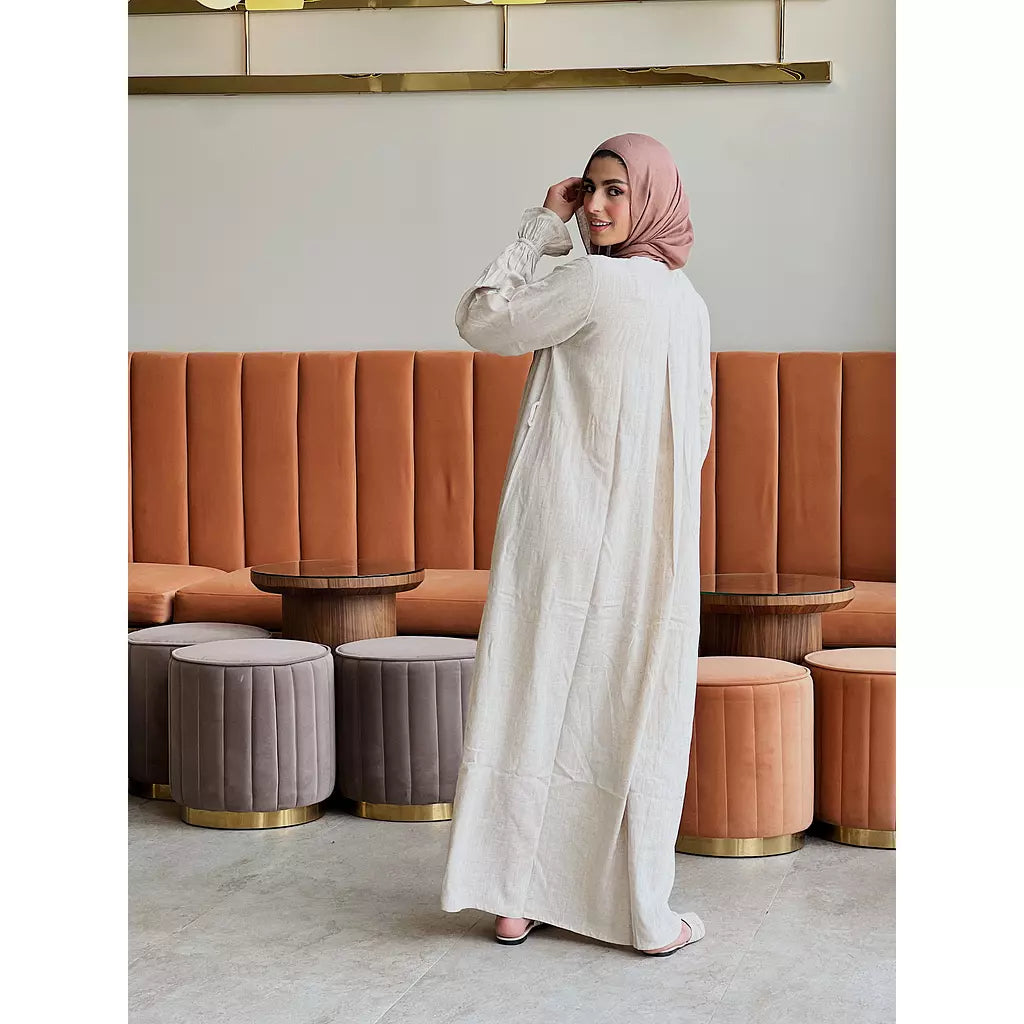 Linen Pleated Dress In Beige