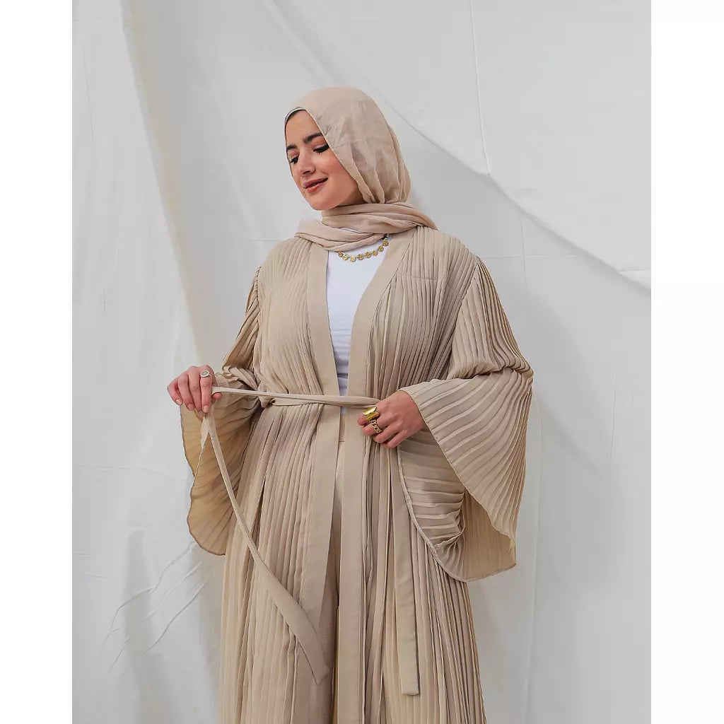 Pleated Kaftan In Beige