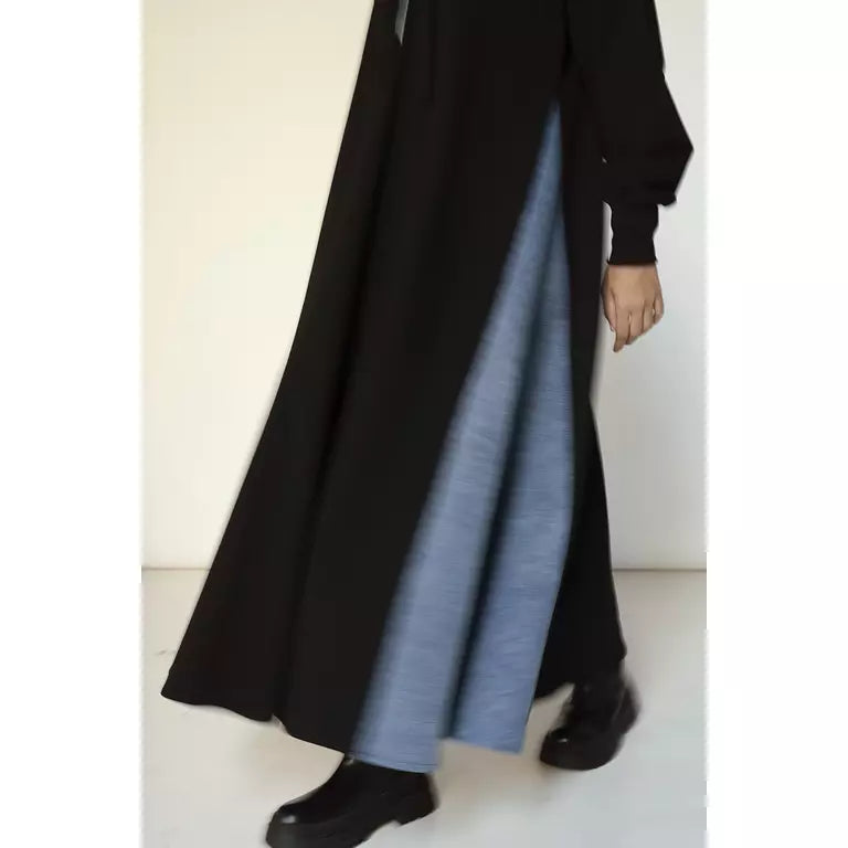 Denim-sided Hoodie Dress in Black