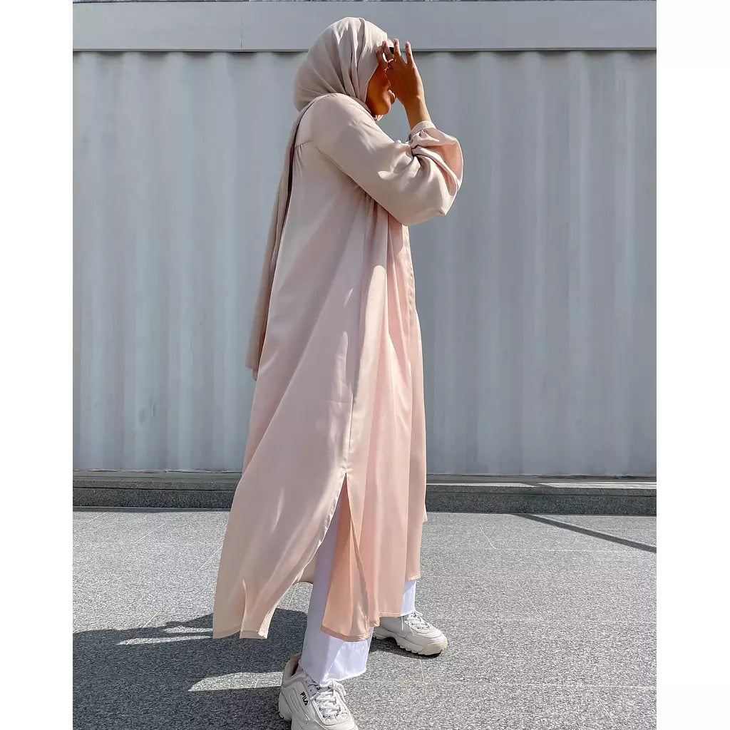 Champagne Satin Midi Shirt Dress