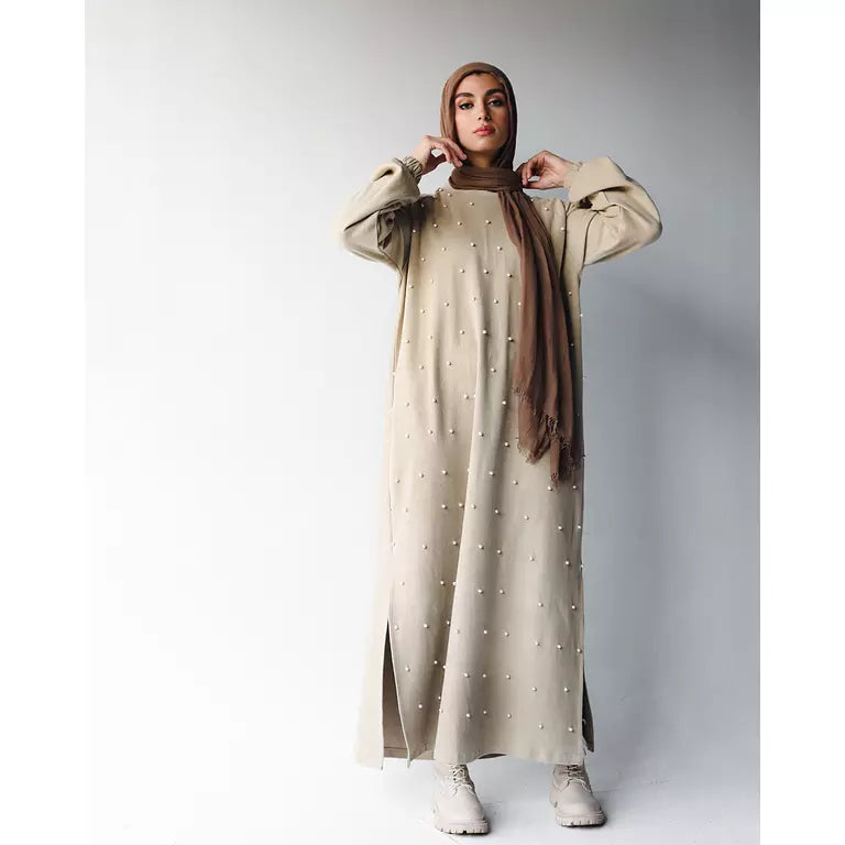 Pearl Wool Dress In Crème