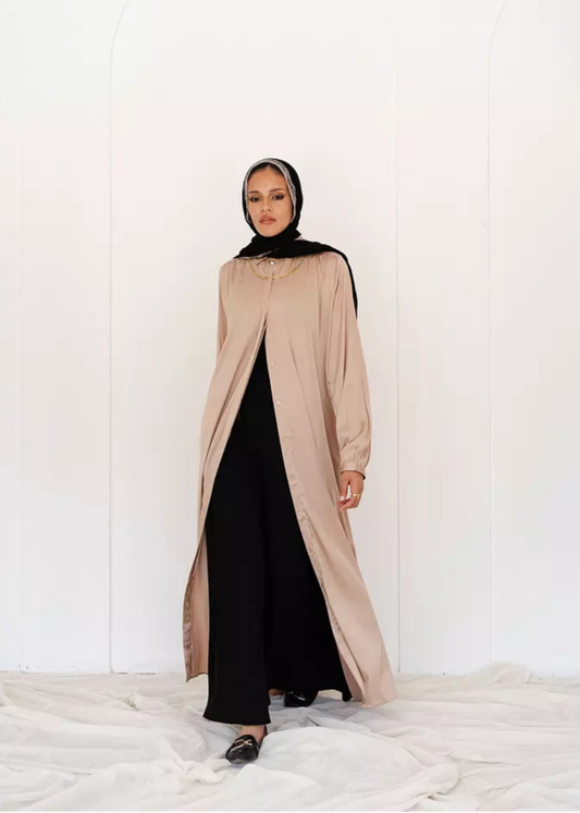 Tan beige Maxi Satin Shirt