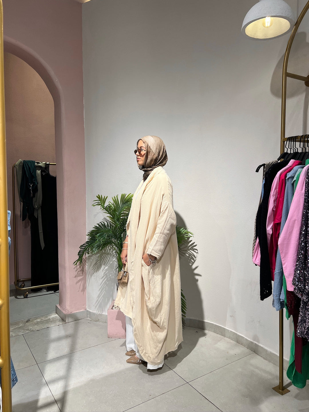 The Breezy Flow Muslin Cardigan in Butter cream
