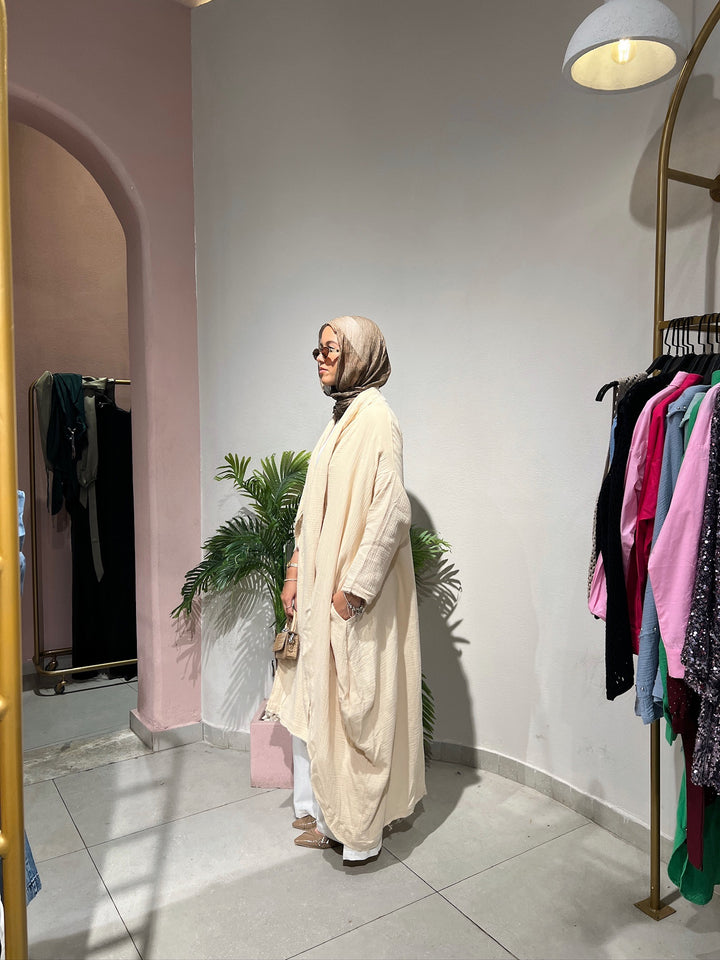 The Breezy Flow Muslin Cardigan in Butter cream
