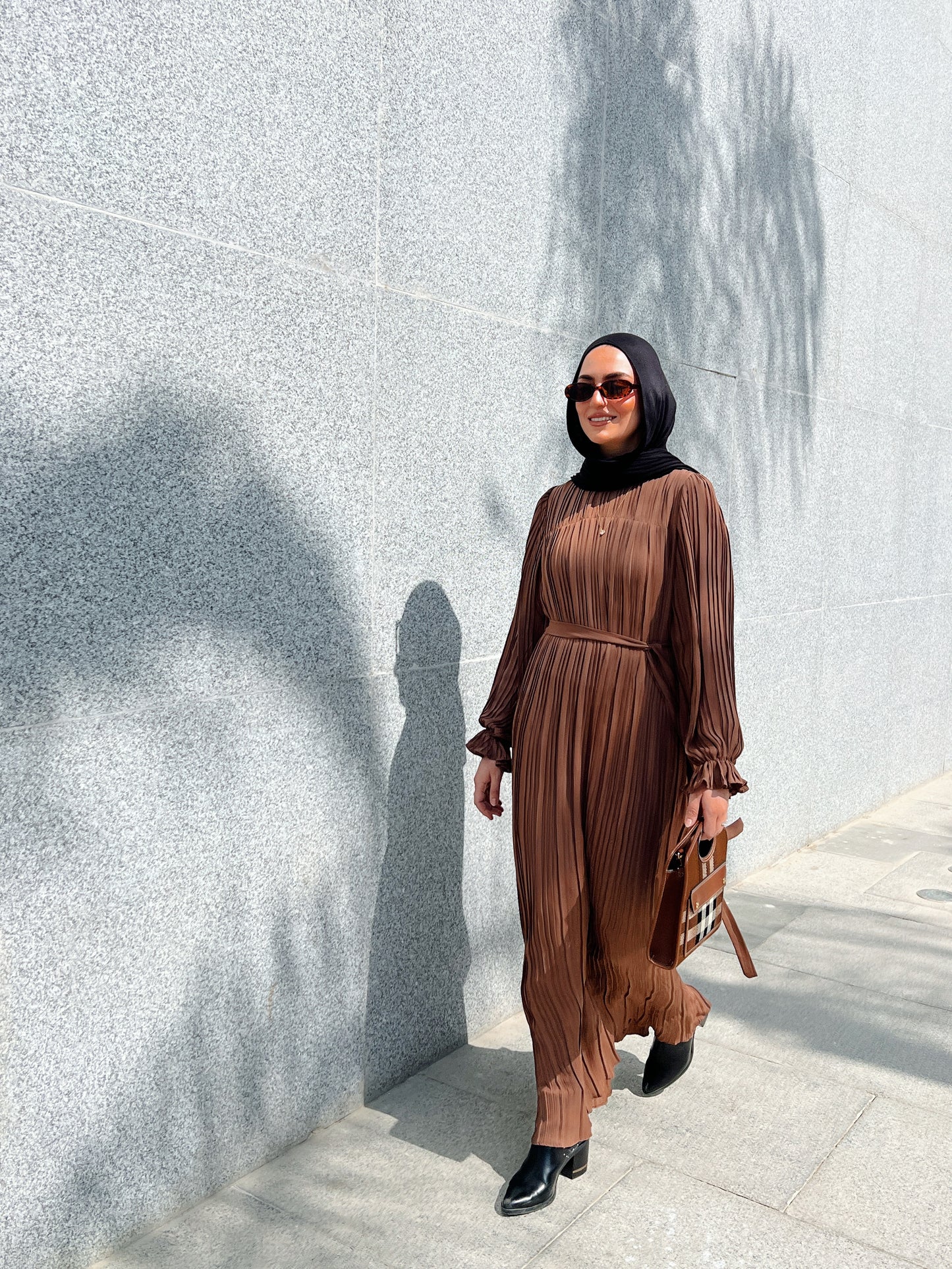 Pleated Dress In Brown