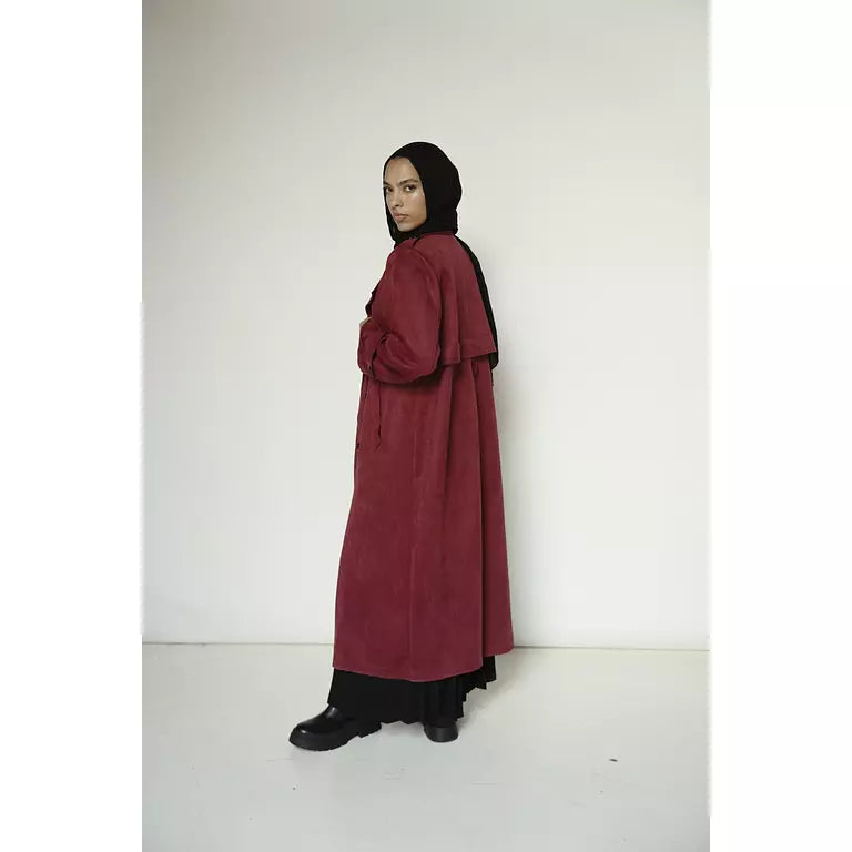 Suede Coat in Burgundy