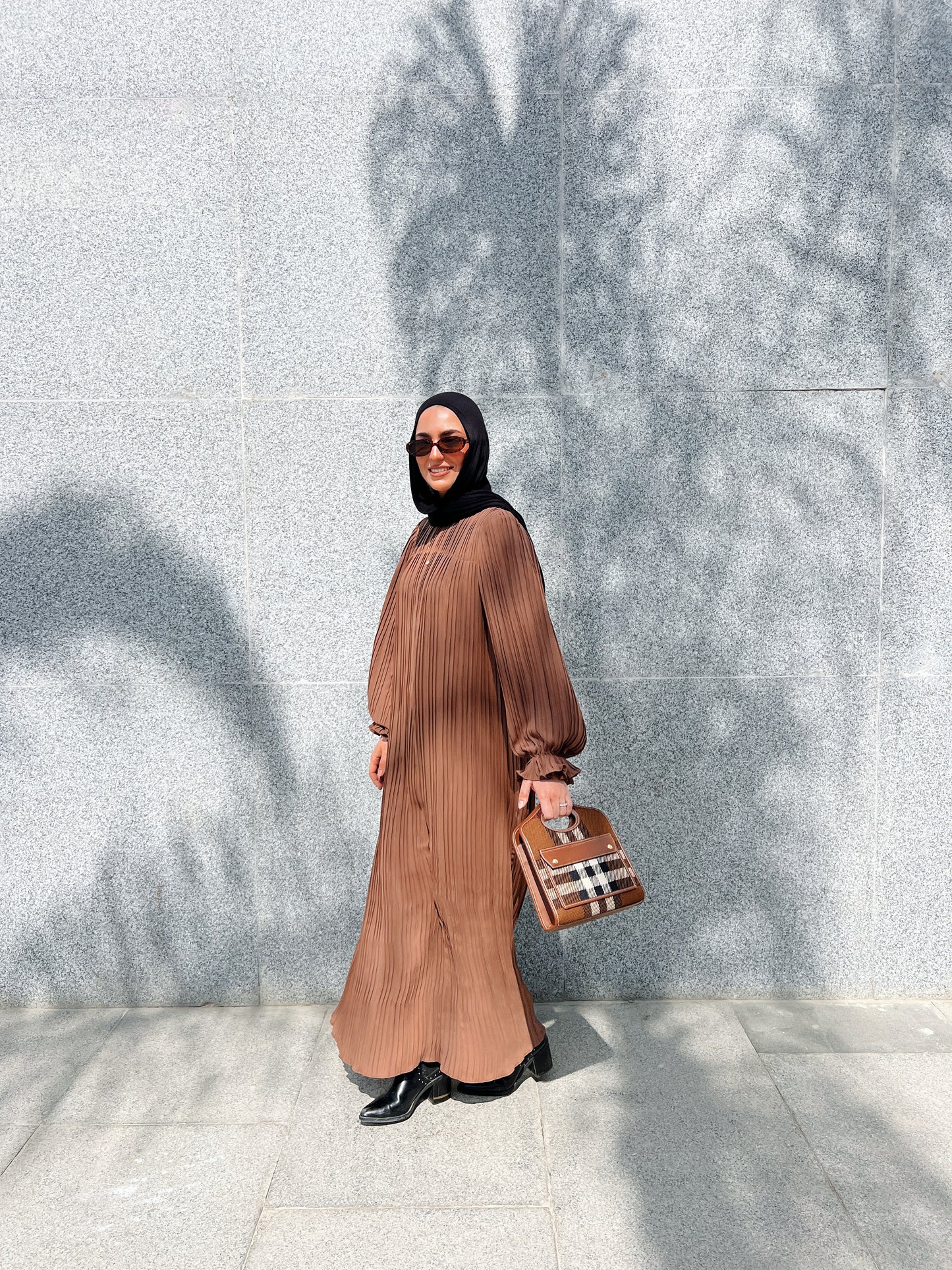 Pleated Dress In Brown