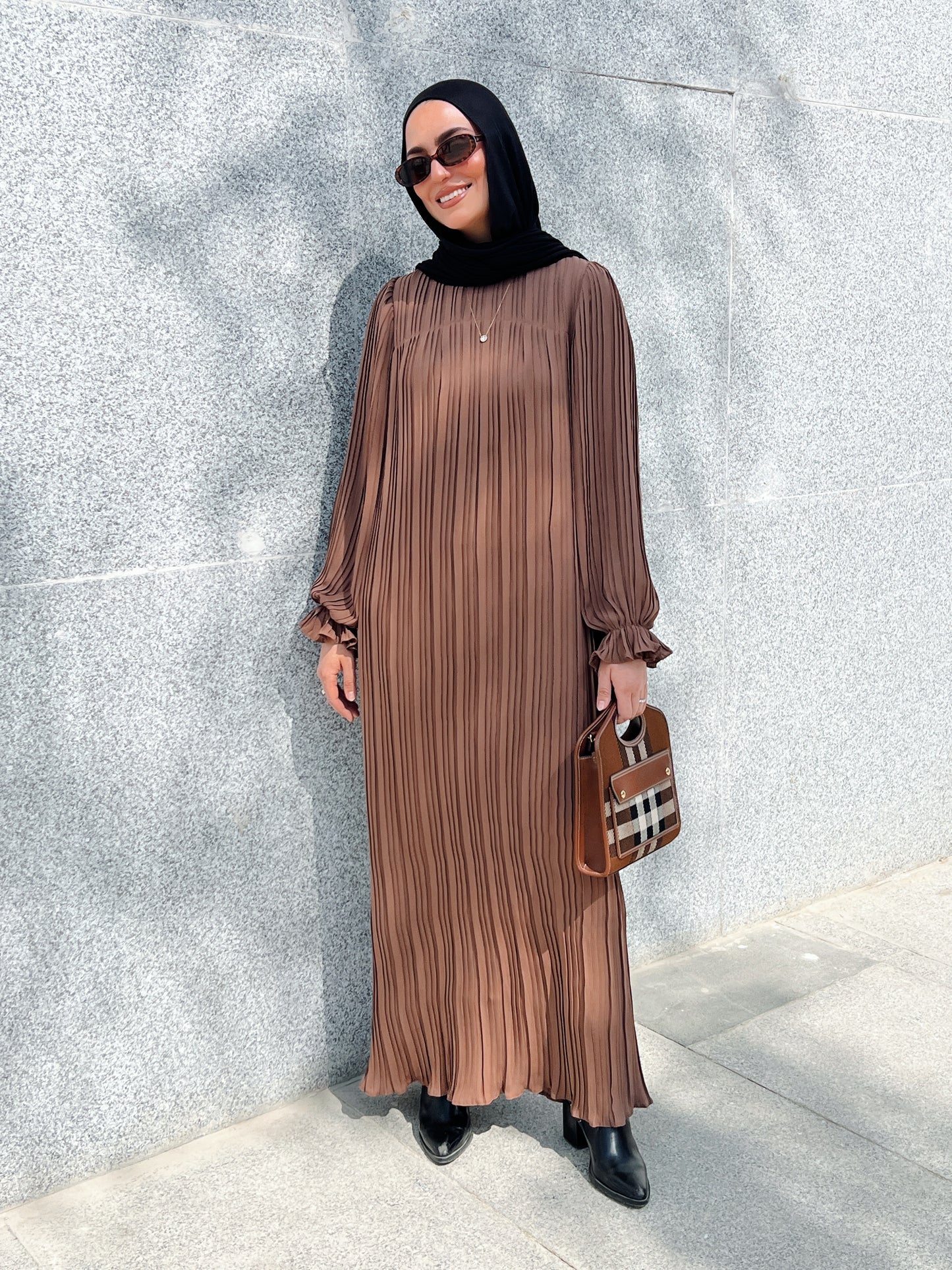 Pleated Dress In Brown