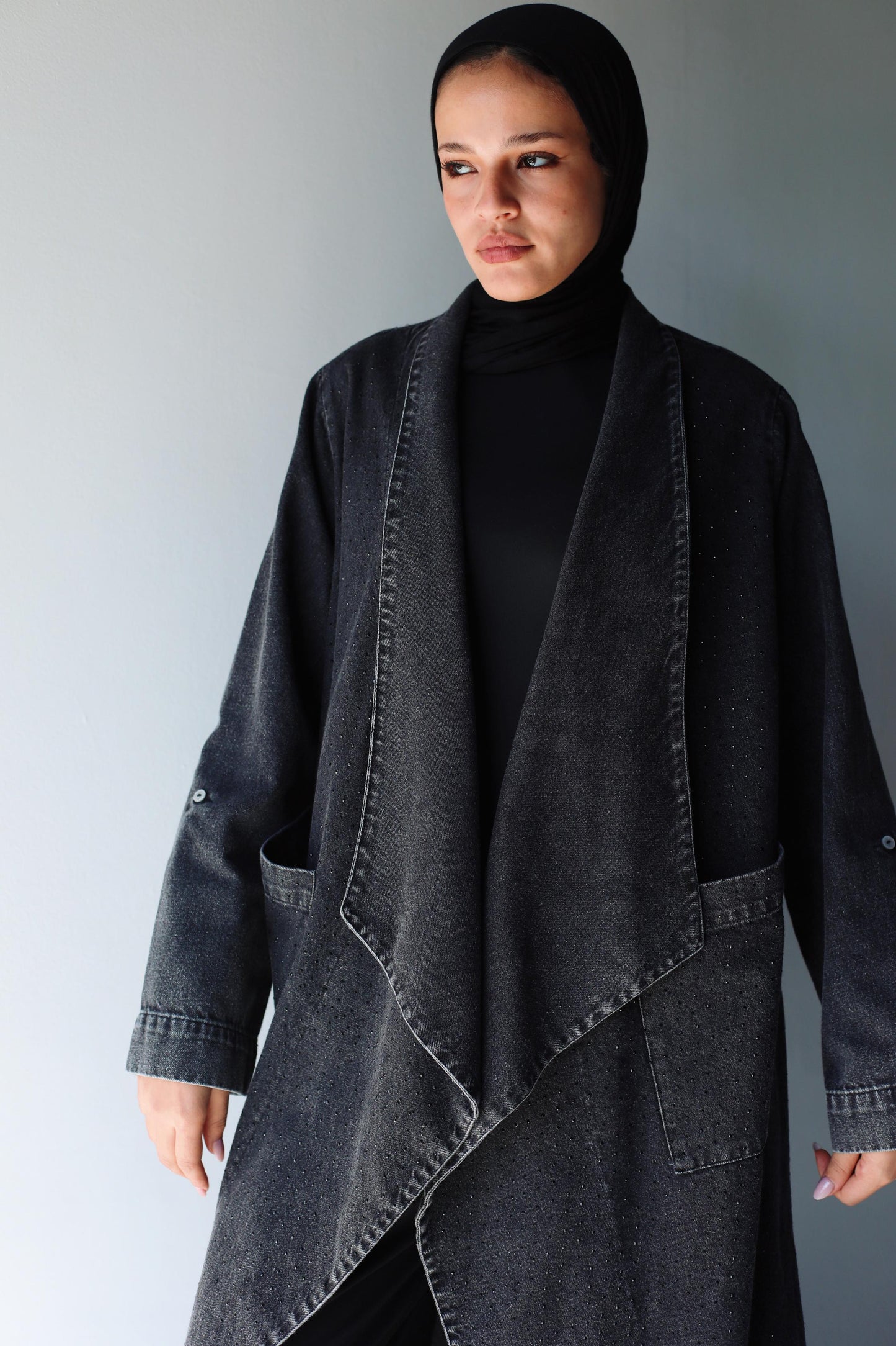 Black Studded Denim Cardigan