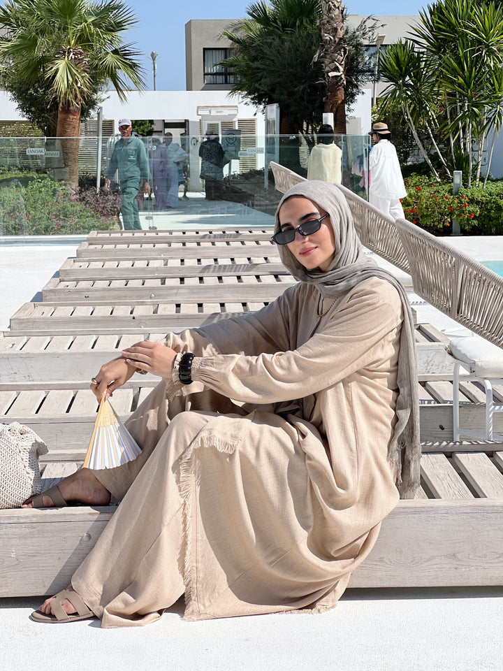 Asymmetric Linen Set In Beige