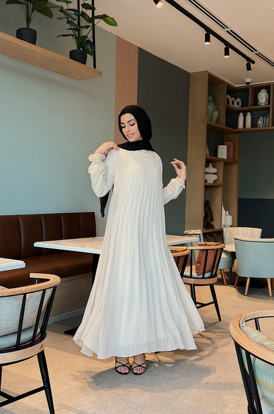 Cream Cloach Pleated Dress