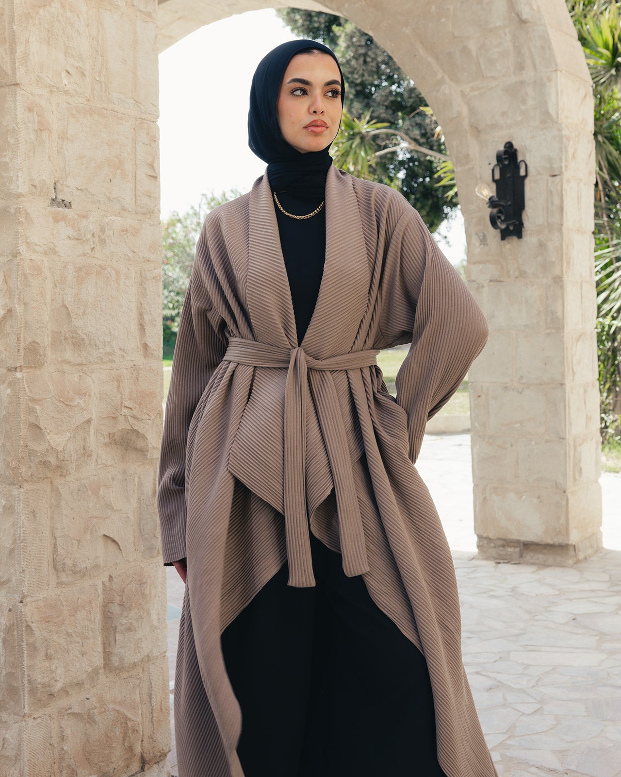 The Pleated Grace Kaftan In Mocha