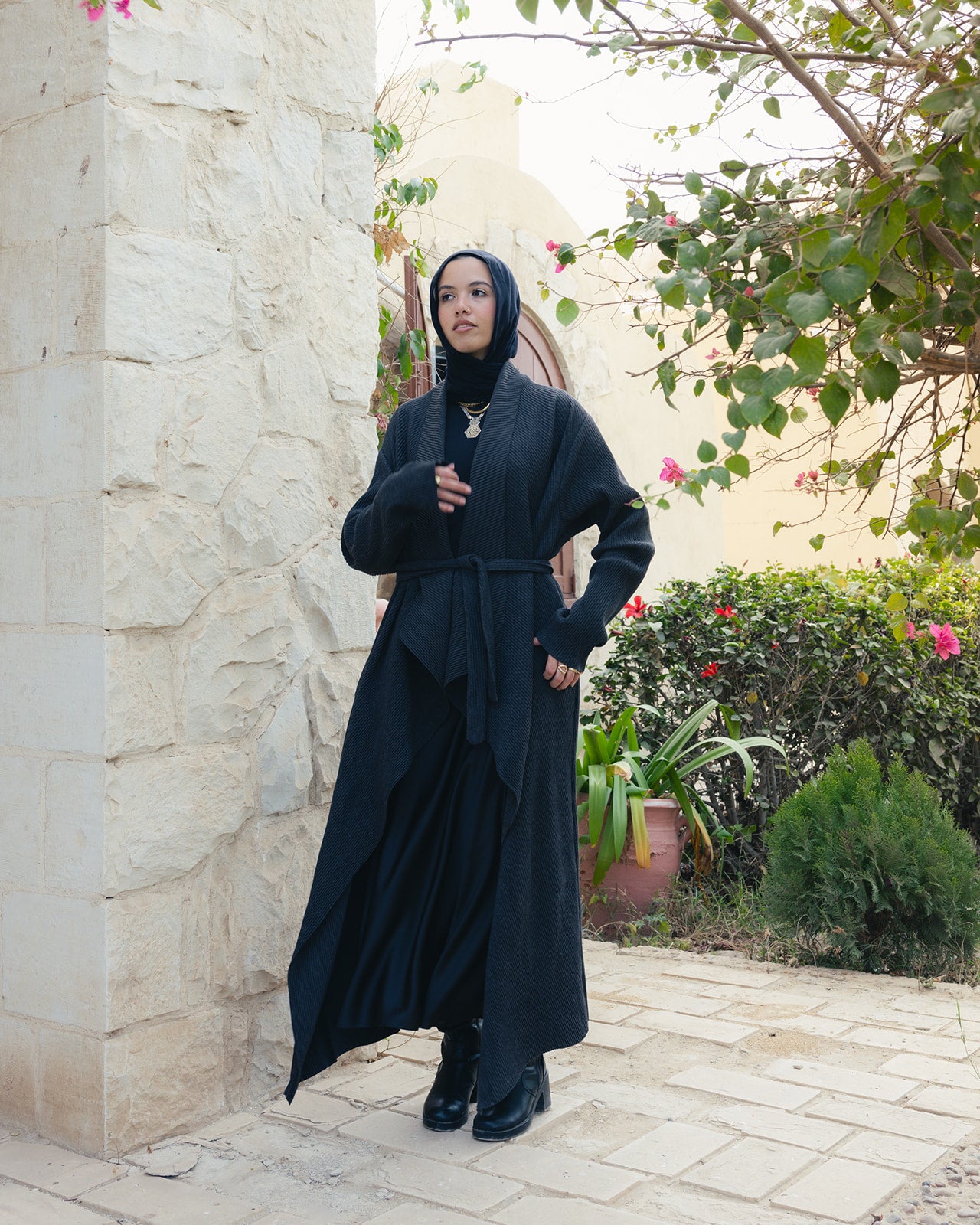 The Pleated Grace kaftan In Charcoal Gray
