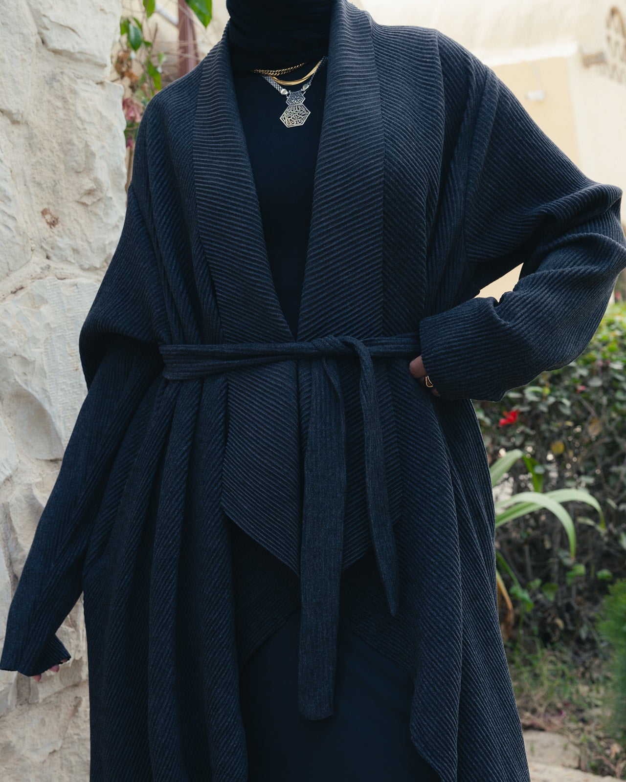 The Pleated Grace kaftan In Charcoal Gray