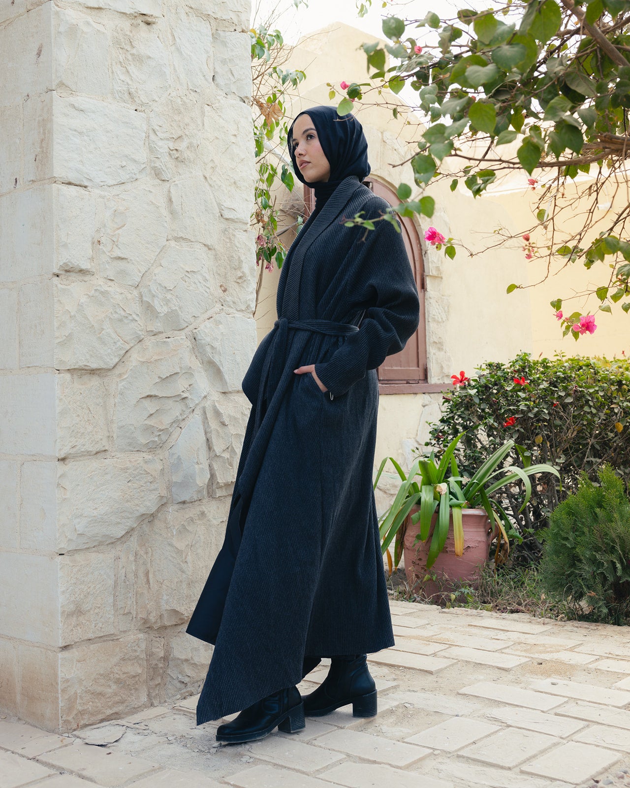 The Pleated Grace kaftan In Charcoal Gray