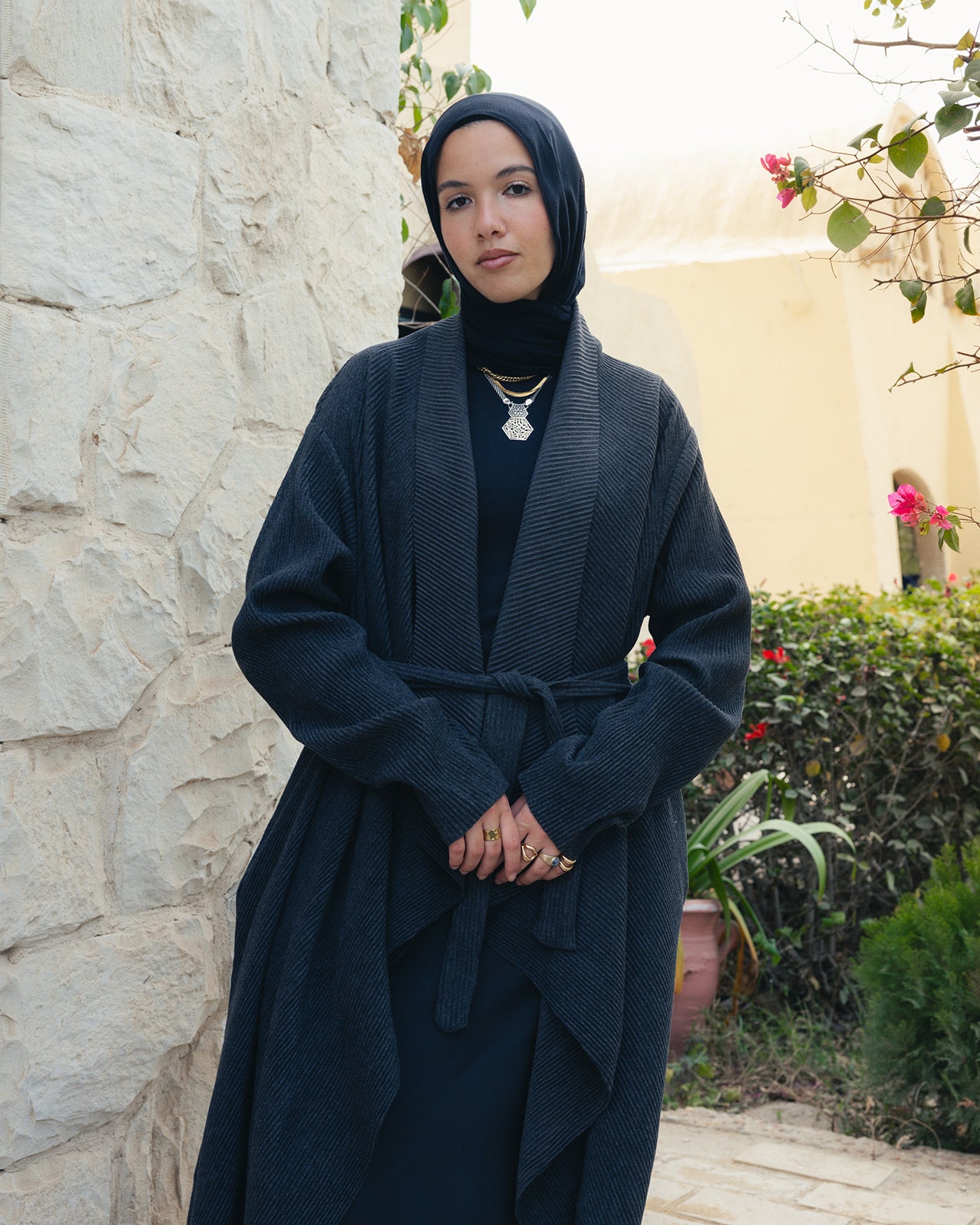 The Pleated Grace kaftan In Charcoal Gray
