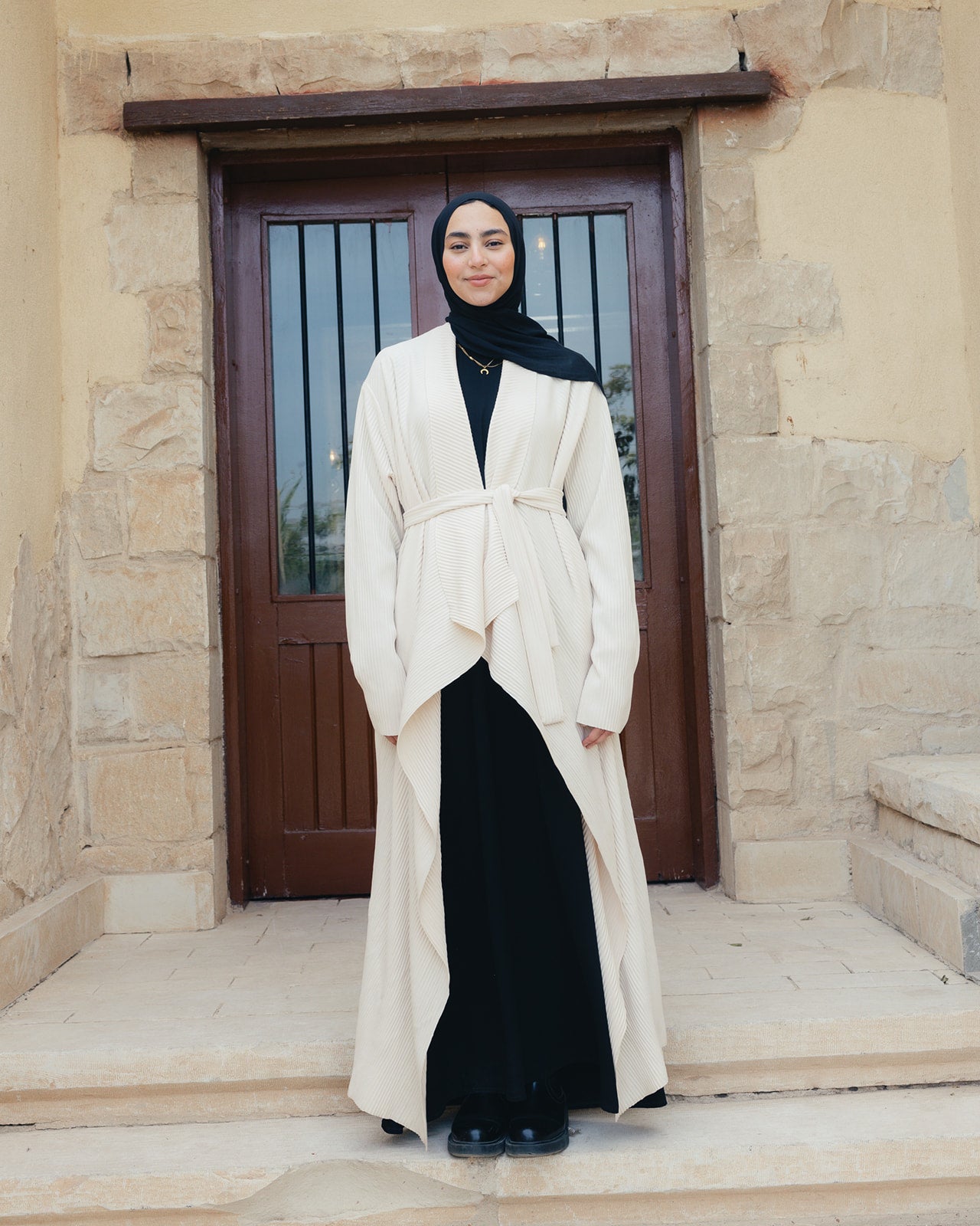 The Pleated Grace Kaftan In Ivory Creme