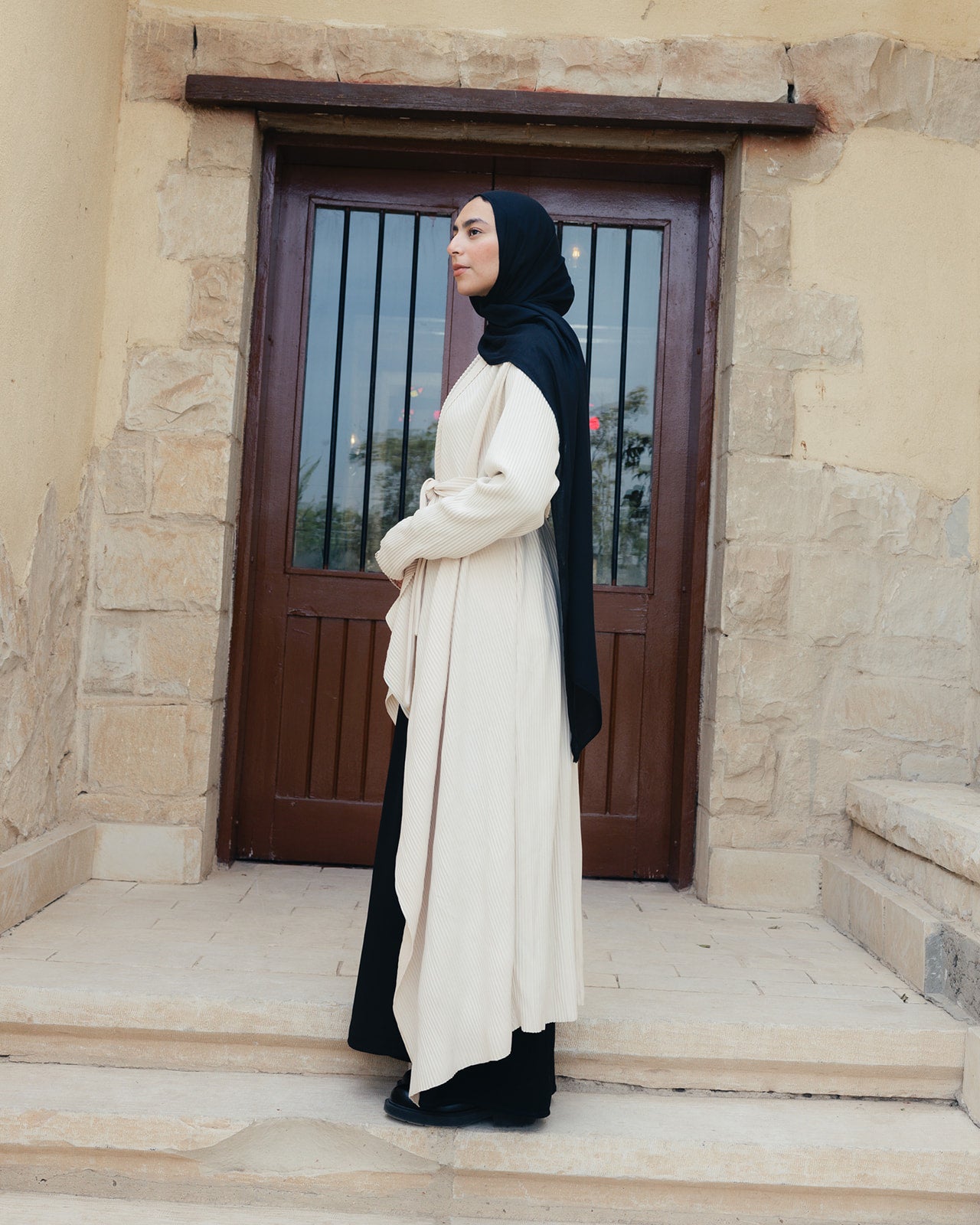 The Pleated Grace Kaftan In Ivory Creme