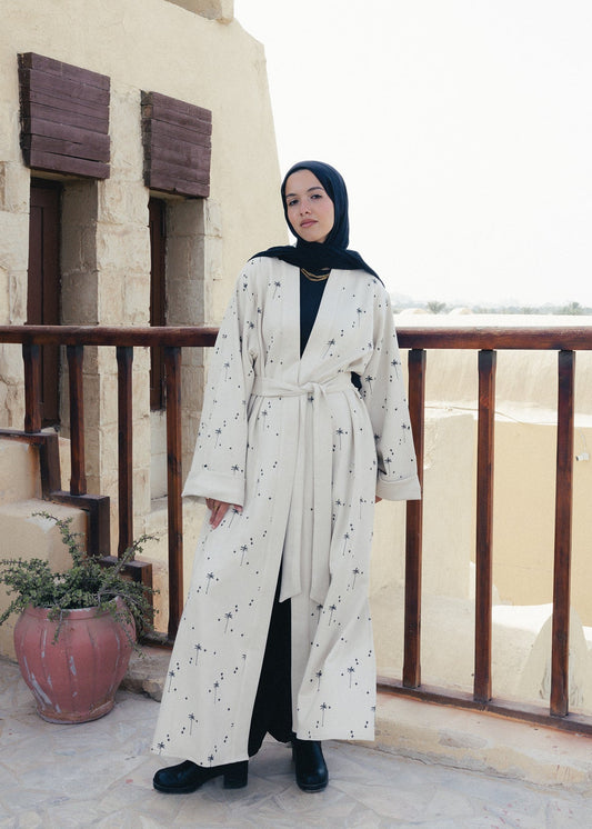 The Palm Embroidered Kaftan In Creme x Black