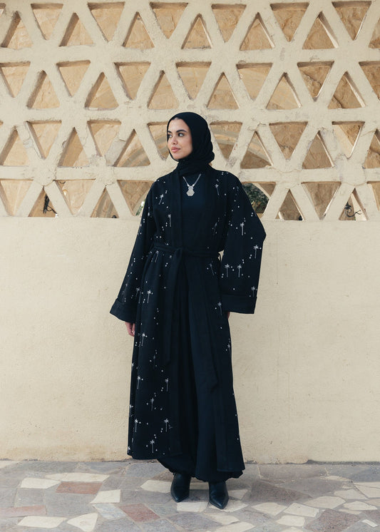 The Palm Embroidered Kaftan Black x Creme