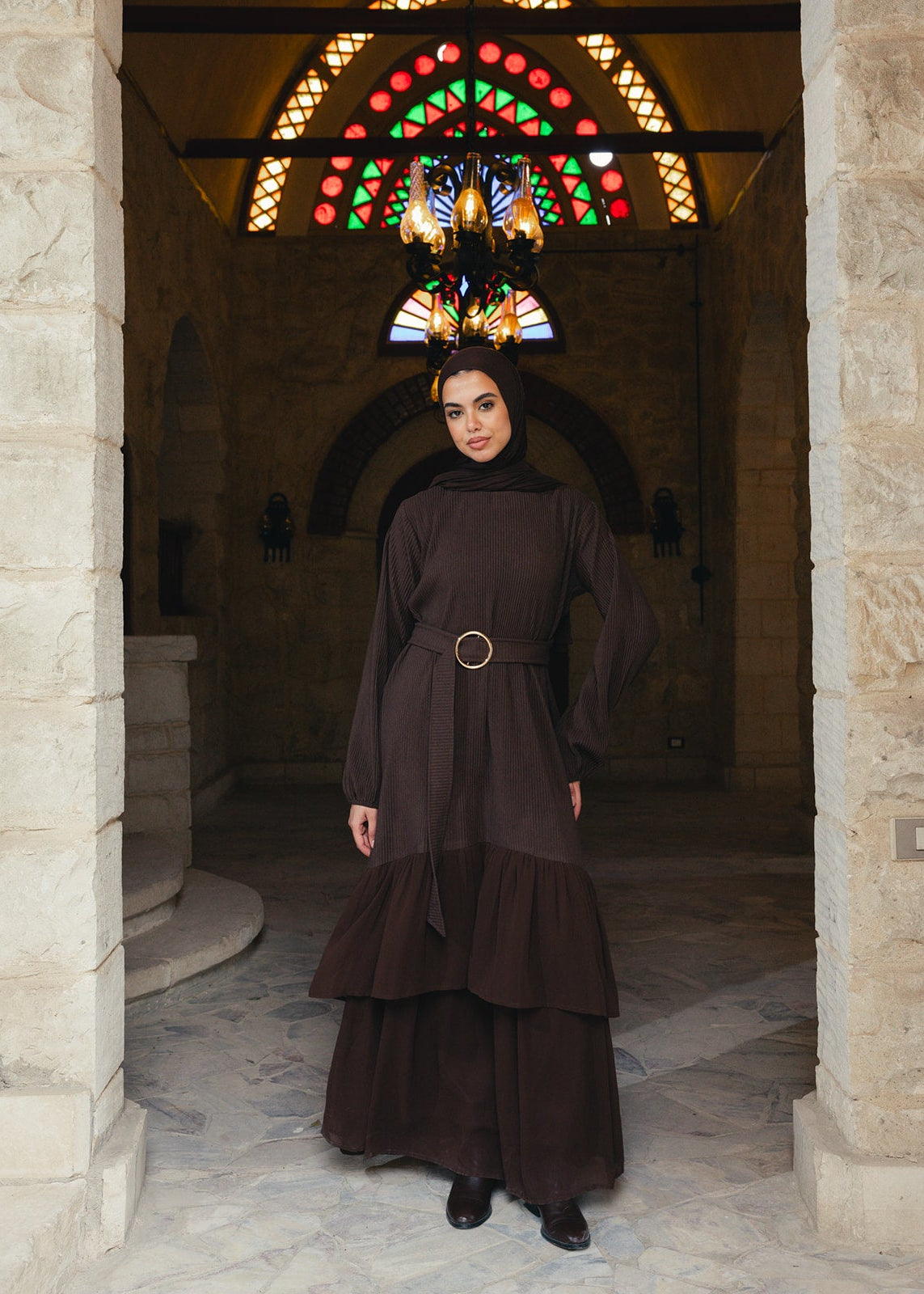 The Layered Serenity Dress in Burnt Brown