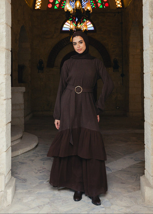 The Layered Serenity Dress in Burnt Brown