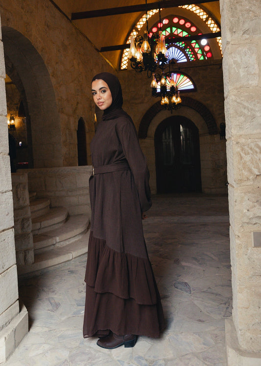 The Layered Serenity Dress in Burnt Brown
