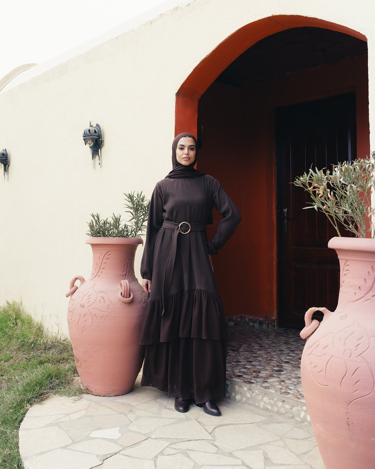 The Layered Serenity Dress in Burnt Brown