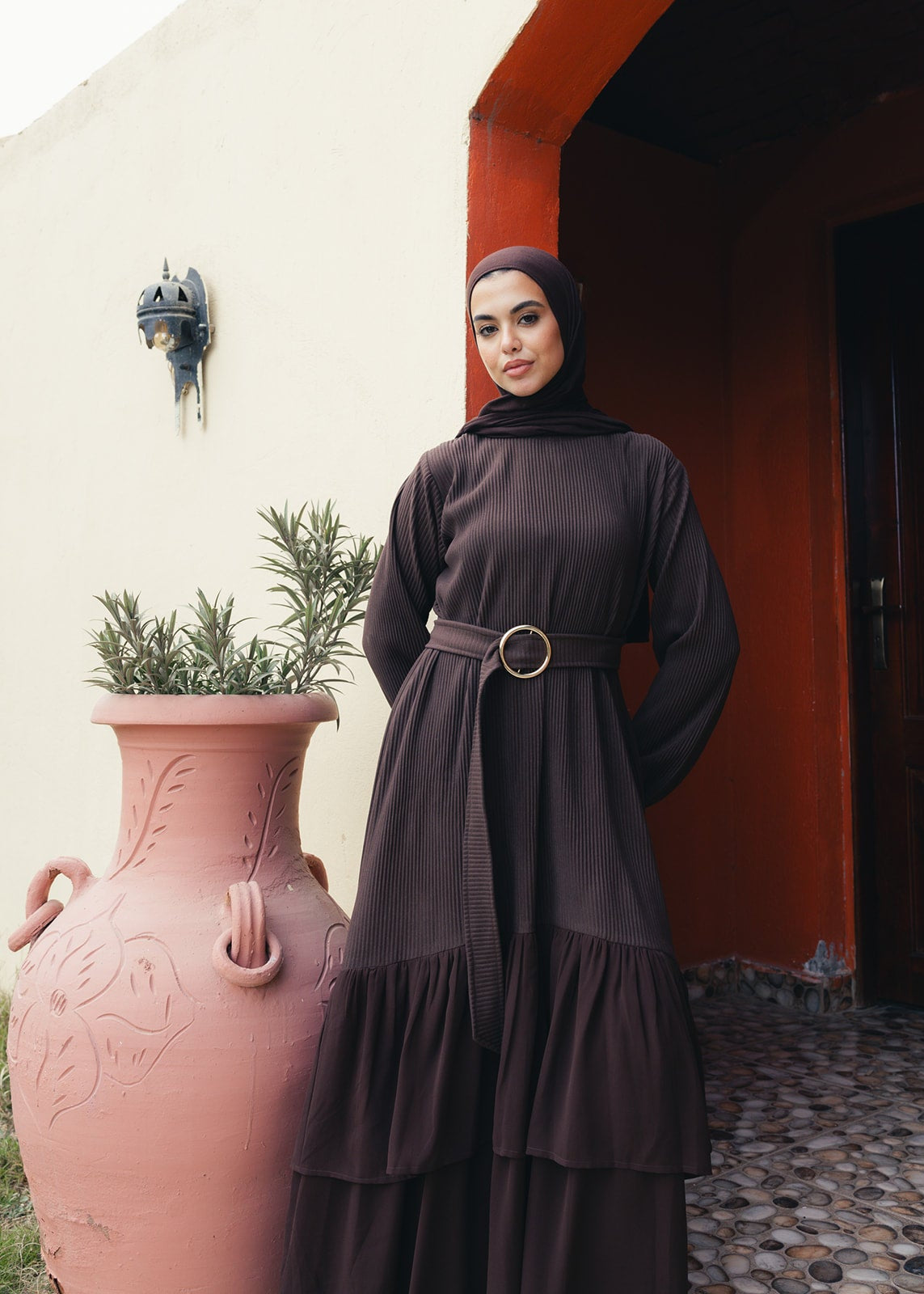 The Layered Serenity Dress in Burnt Brown