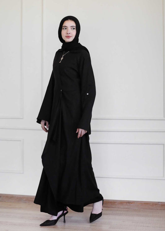 Ruffled Shirt Dress in Black