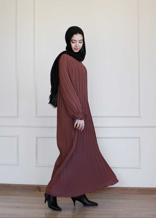Pleated Dress In Brick